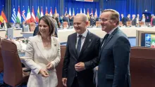 Bildunterschrift: Nato-Tagung am 11. Juli 2023 mit Aussenministerin Annalena Baerbock, Bundeskanzler Olaf Scholz und Verteidigungsminister Boris Pistorius. Bild: Nato / CC BY-NC-ND 2.0