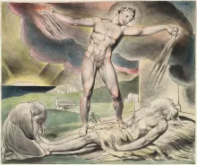 Satan schüttet die Plagen über Hiob aus (Aquarell von William Blake, 1821)